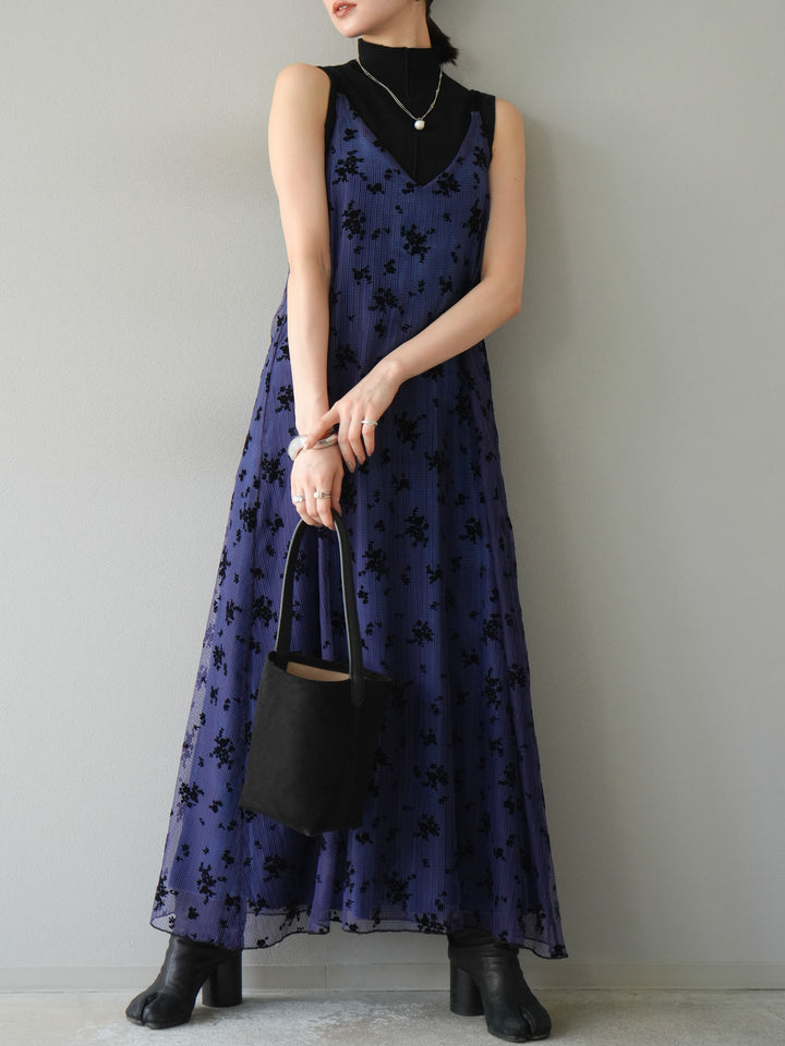 [予約]フロッキーチュールレイヤードベロアキャミワンピース/パープル