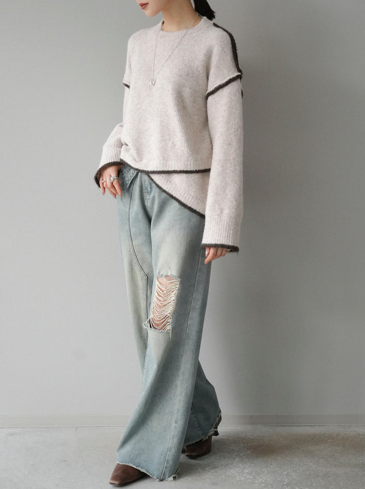 [預訂] 色彩協調針織套頭衫/象牙色