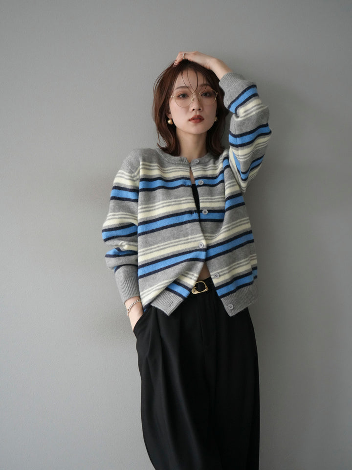 [予約]マルチボーダーニットカーディガン/gray