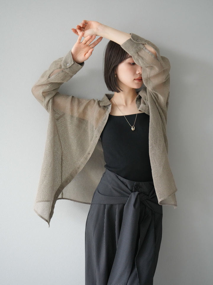 [予約]コットンラメメッシュオーバーシャツ/ベージュ