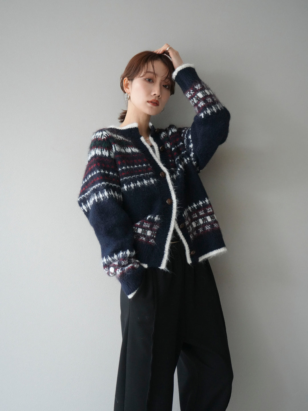 [SET]求心柄ウッドボタンニットカーディガン+2WAYデザインスウェットパンツ(2set)