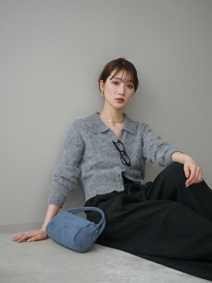 [予約]モヘア衿付きボタンプルオーバー/charcoal