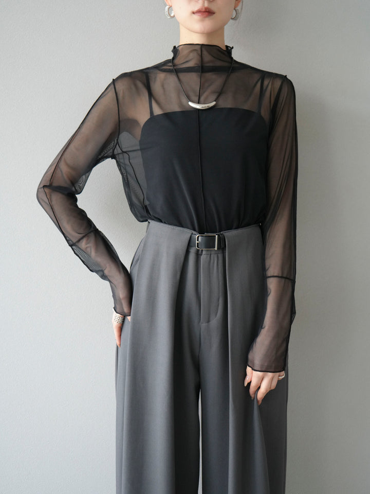 [予約]シアーパイピングカットソー/ブラック×ブラック