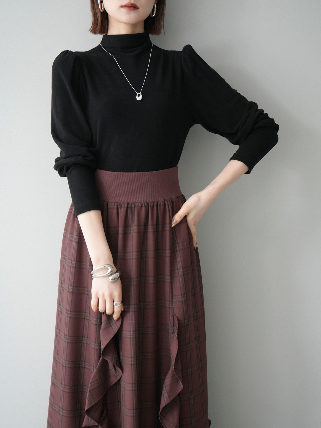 [SET]プチネックパワーショルダー起毛トップス+プチネックパワーショルダー起毛トップス(2set)