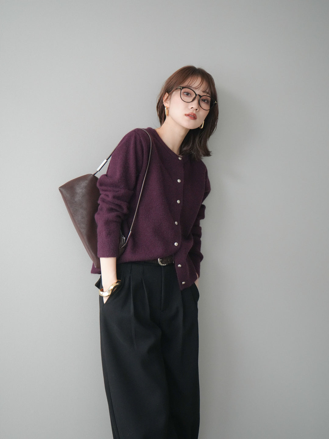 [SET]アンティークボタンニットカーディガン+選べるアクセセット(2set)