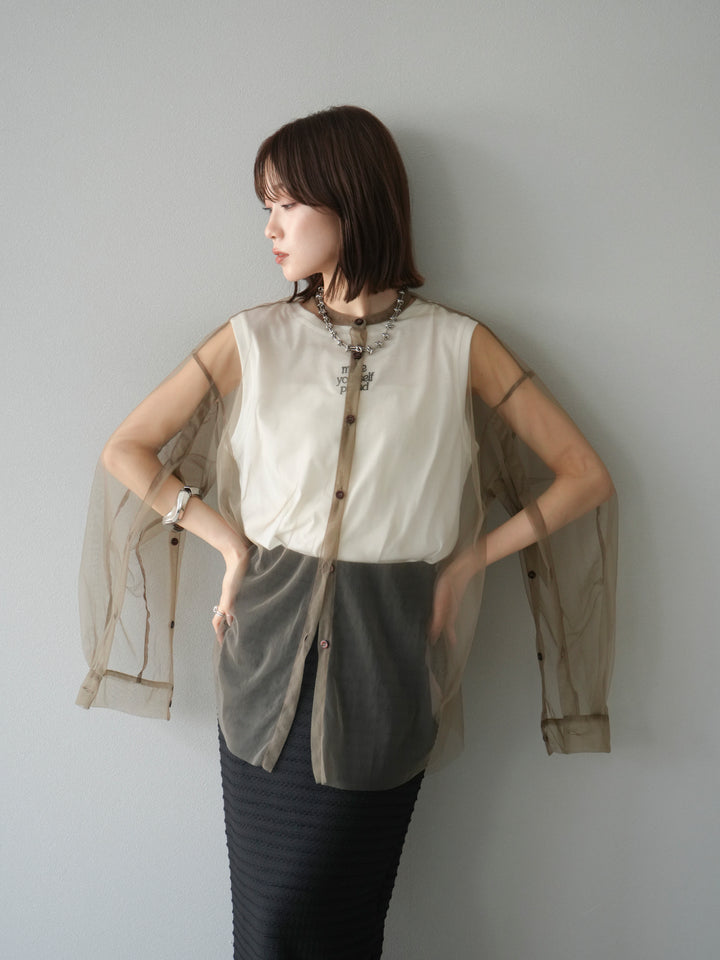 [予約]2WAYスリーブチュールシャツ/グレージュ