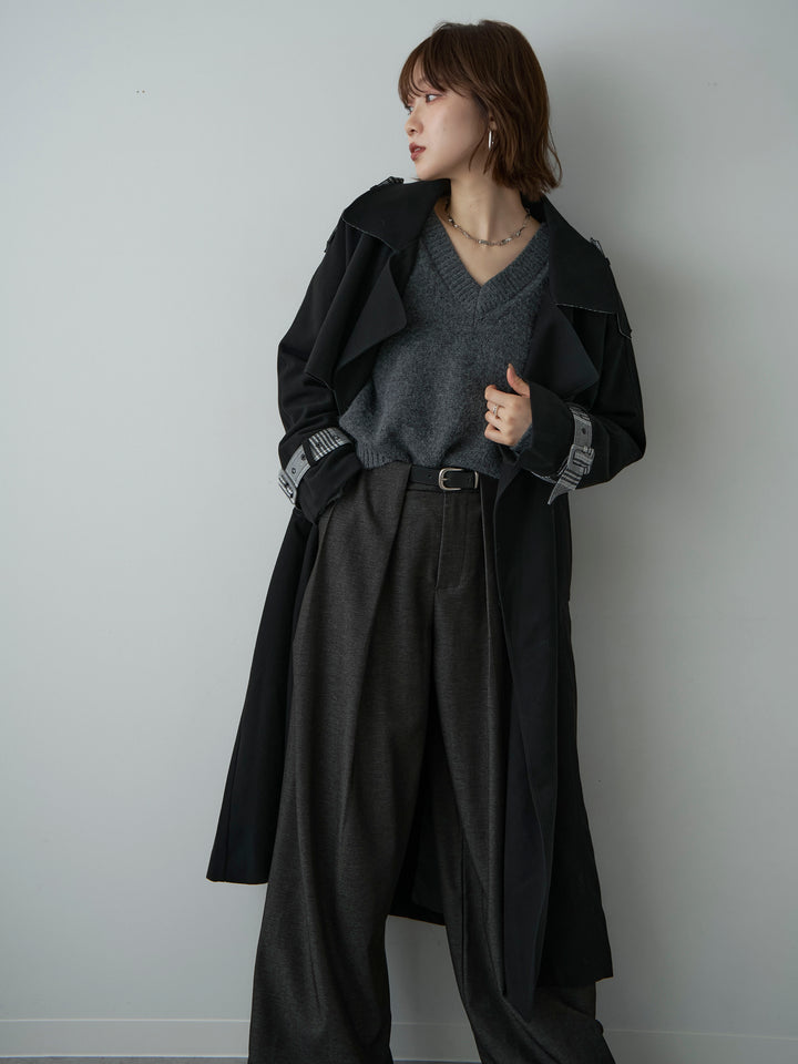 [予約]チェックコンビトレンチコート/black