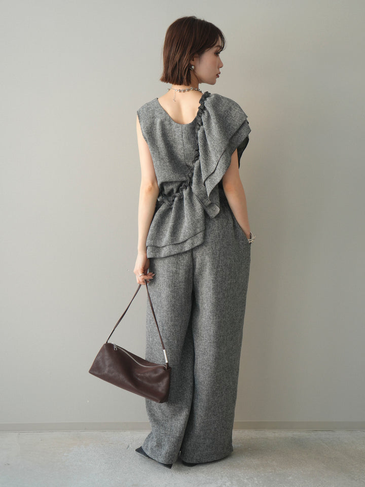 [SET]3WAYミックスツイードギャザーオールインワン+選べるアクセセット(2set)