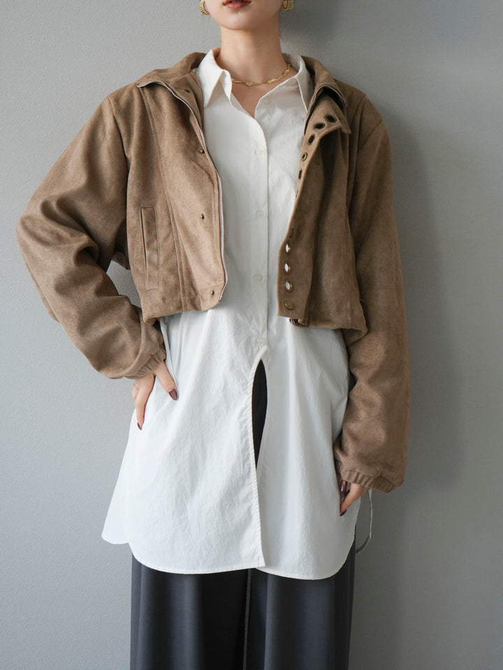 [予約]パンチングデザインスエードショートジャケット/ベージュ