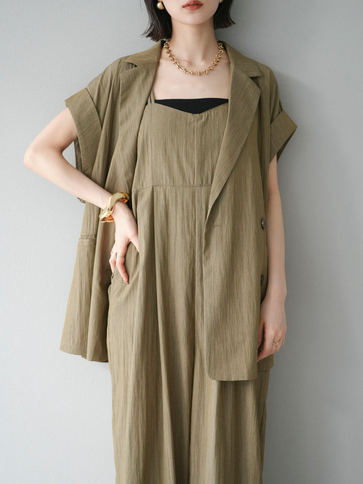 [予約]リネンライクビスチェデザインサロペット/グレージュ