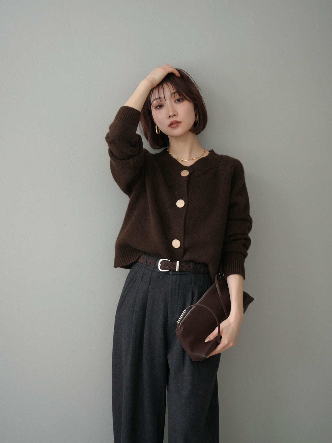 [SET]BIGボタンニットカーディガン+選べるアクセセット(2set)