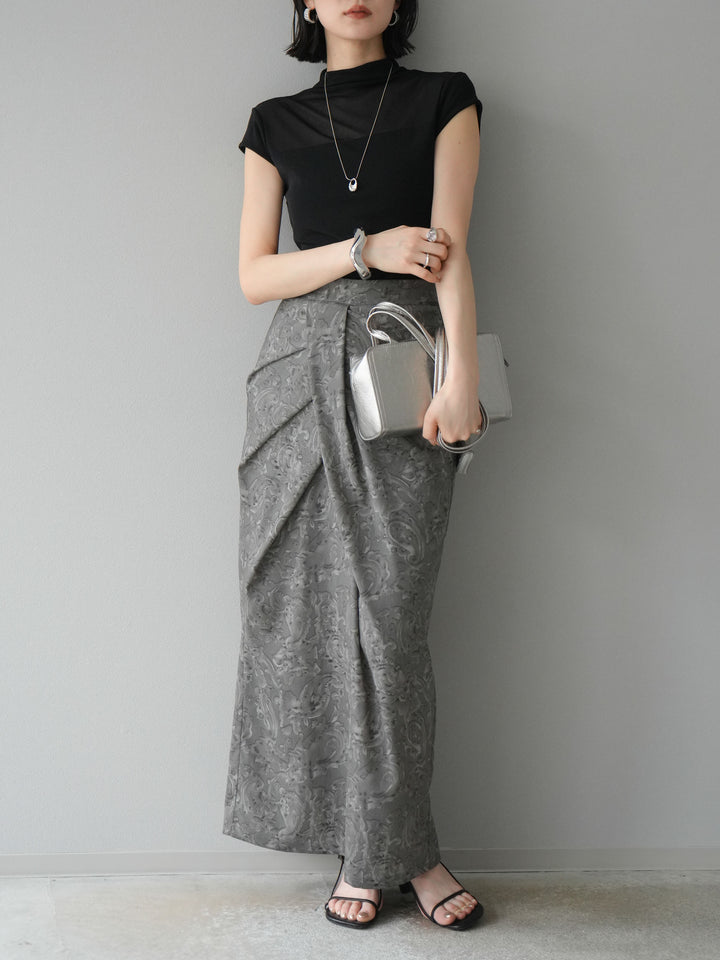 [予約]ペイズリープリントタックIラインスカート/グレー