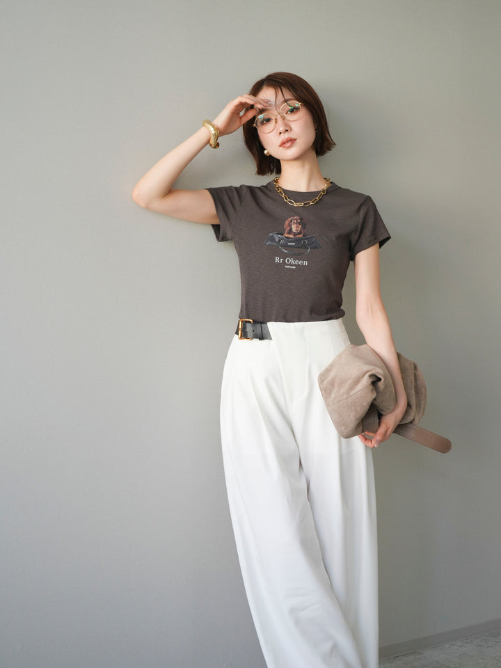 【套裝】狗狗緊身T卹+不對稱皮帶束口寬褲（兩件套）