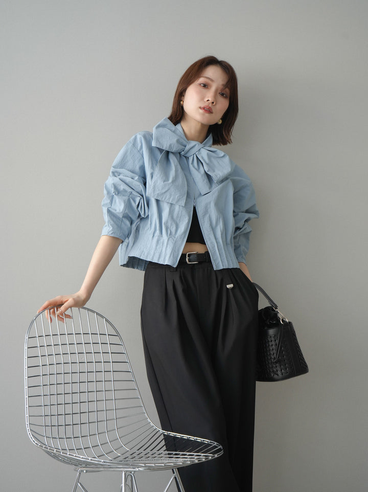 [SET]ボウタイ裾プリーツライトジャケット+選べるアクセセット(2set)