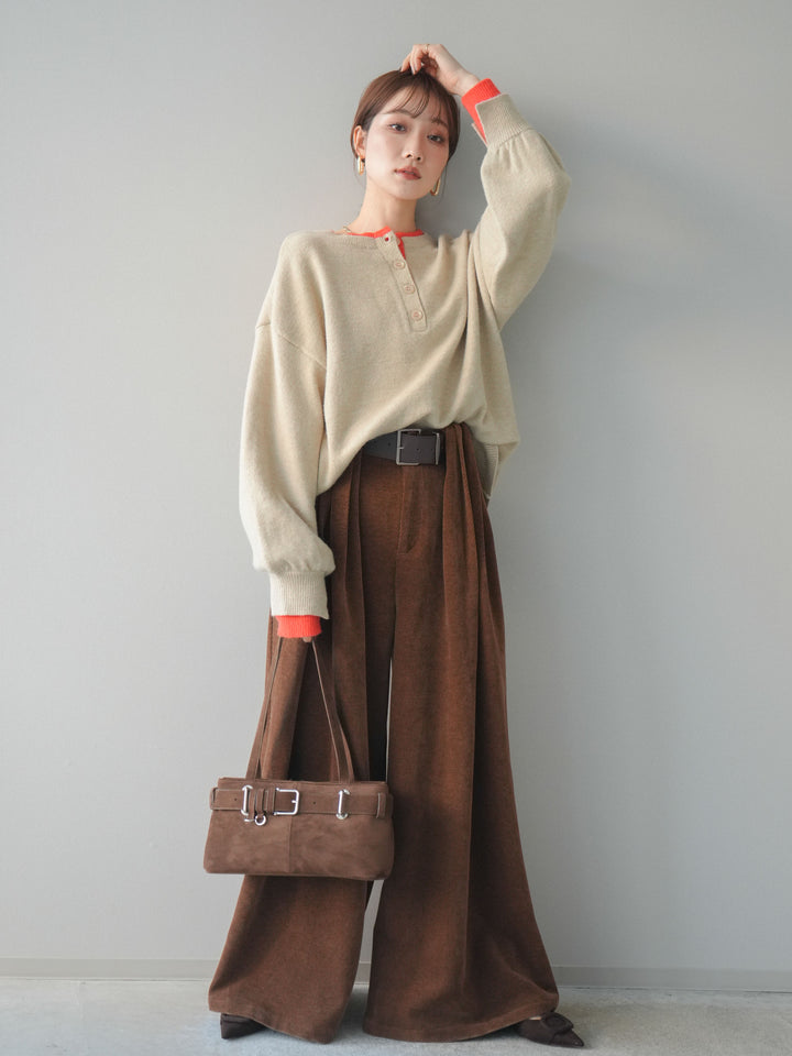 [予約]ベルトデザインループコールテンワイドパンツ(ベルト付き)/camel