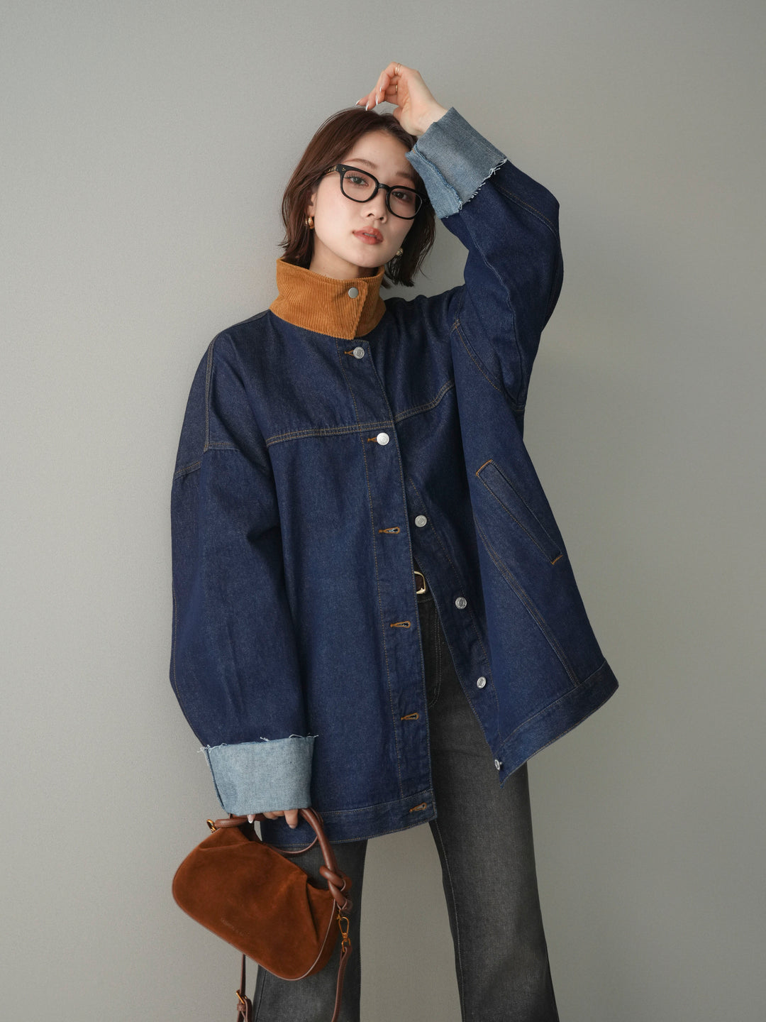 [SET]コーデュロイ×デニムミドルジャケット+フレアデニムパンツ(2set)