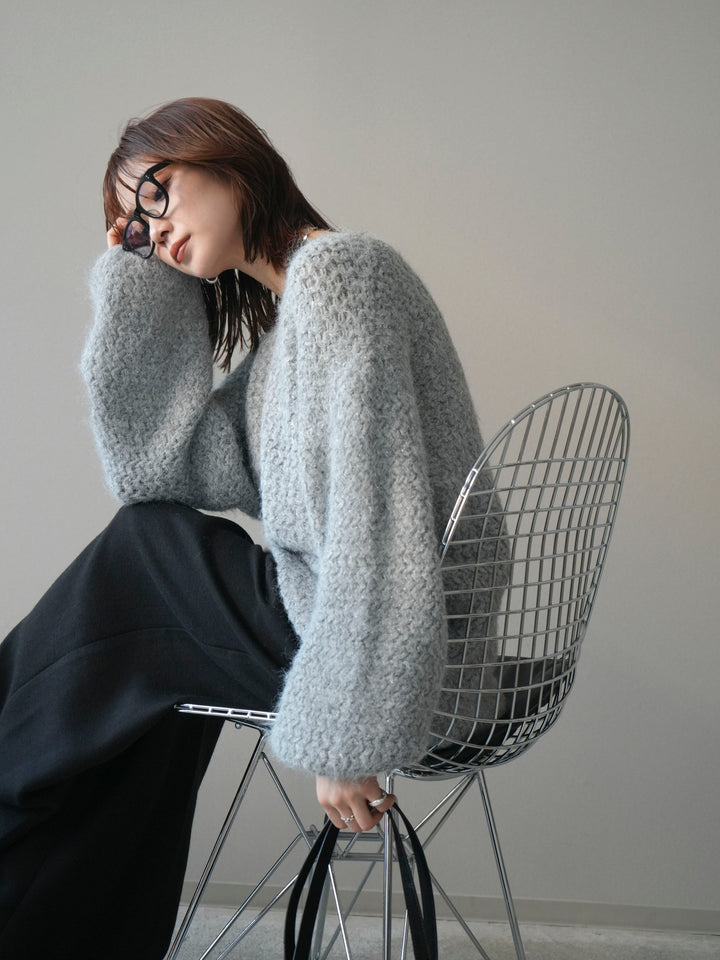 [予約]ウールタッチラメミックスヤーンVネックニットプルオーバー/lightgray