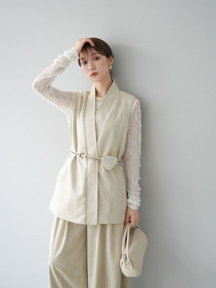 [SET]ポーチベルト付スウェードジレ×パンツSET UP(2set)