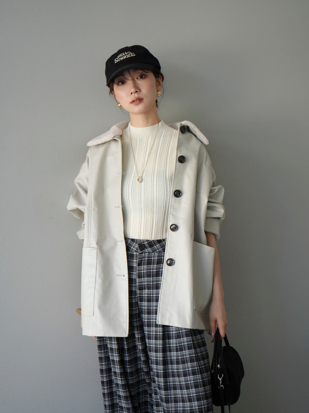 [予約]襟ボアレザーブルゾン/エクリュ