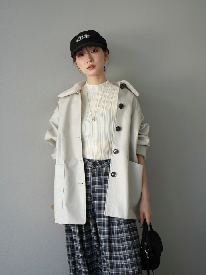 [予約]襟ボアレザーブルゾン/エクリュ