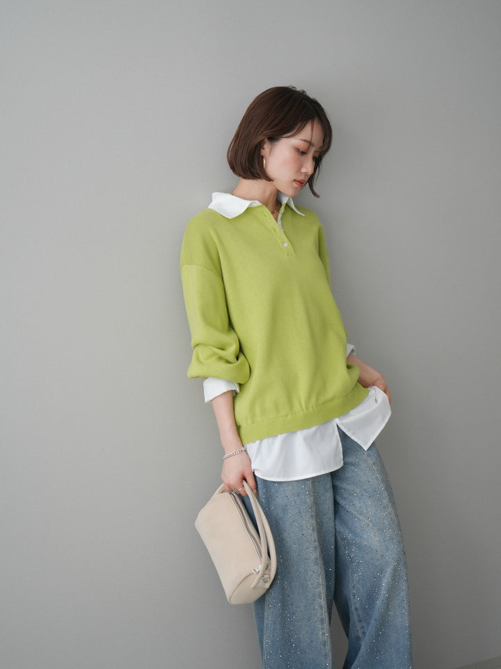 [予約]シャツドッキングオーバーニットプルオーバー/pistachiooff