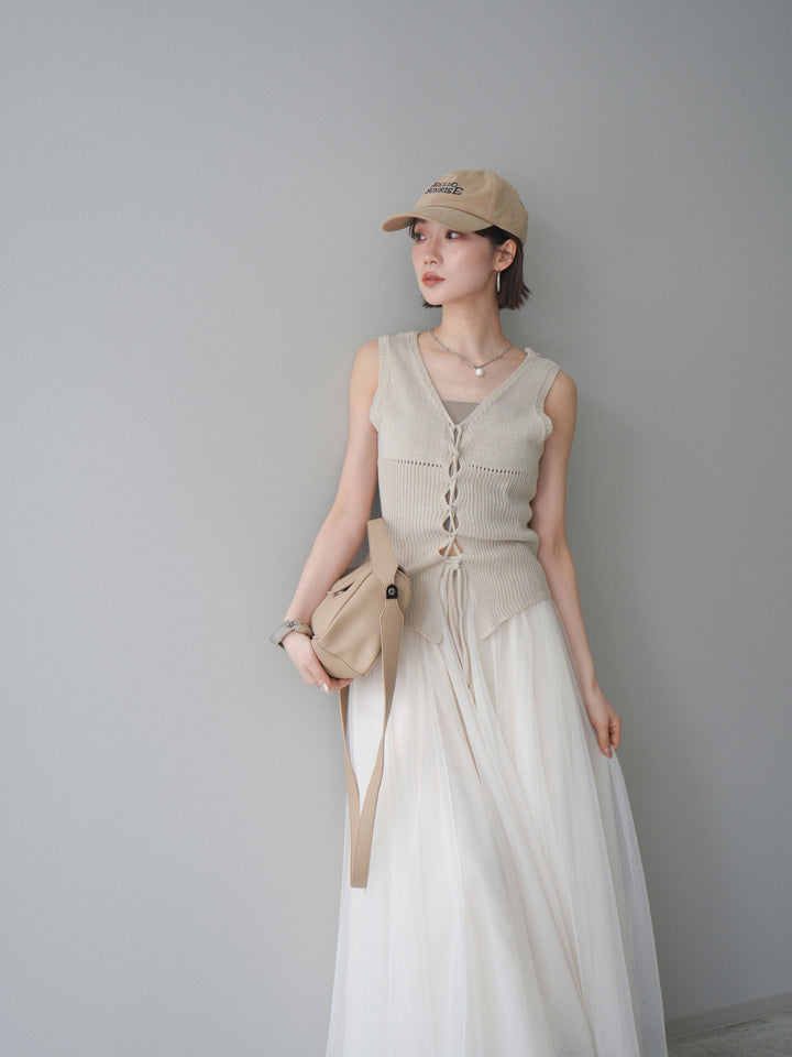 [予約]レースアップリブニットタンクトップ/beige