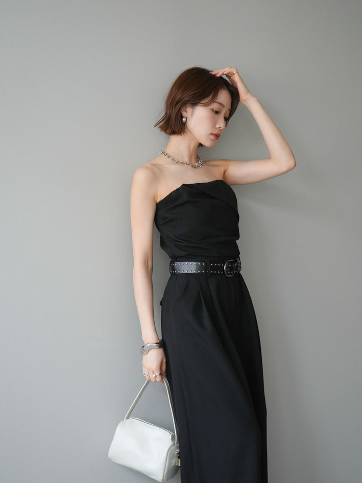 [予約]ベルト付バックシャーリングキャミオールインワン/black