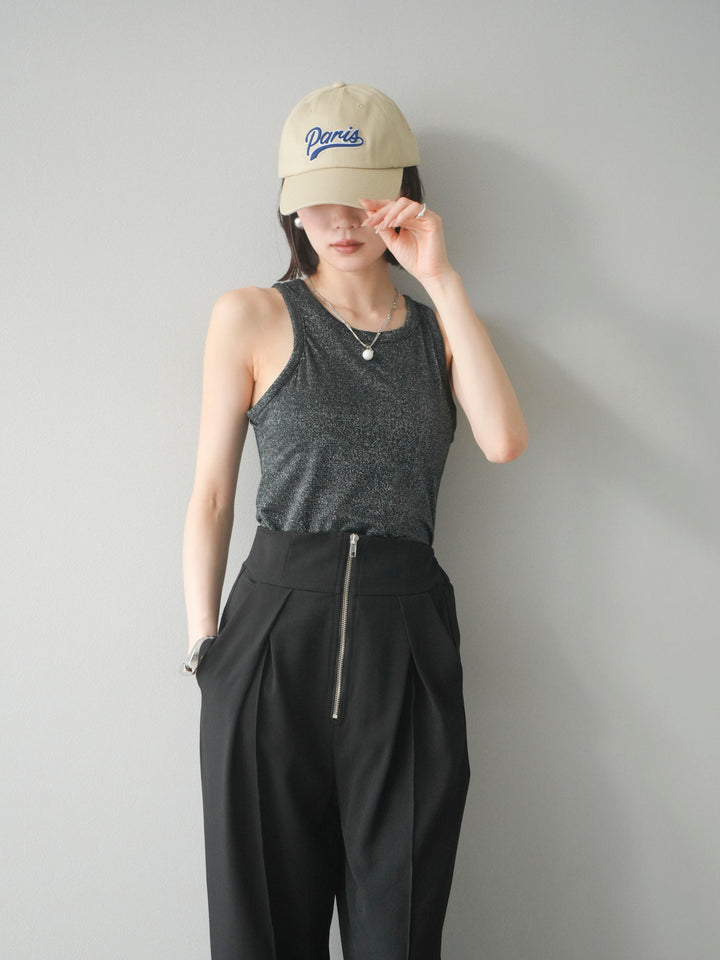 [予約]カップ付きラメアメスリブラトップ/ブラック