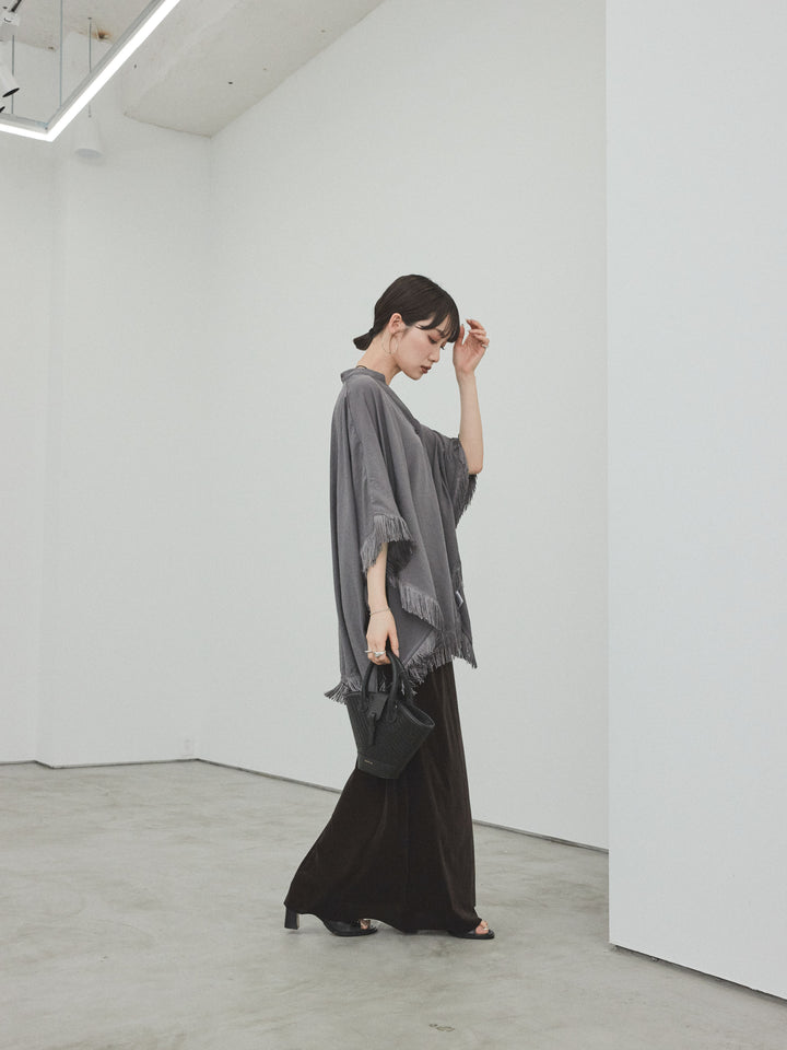 [SET] 方形流蘇斗篷襯衫 + 天鵝絨短裙 (2set)