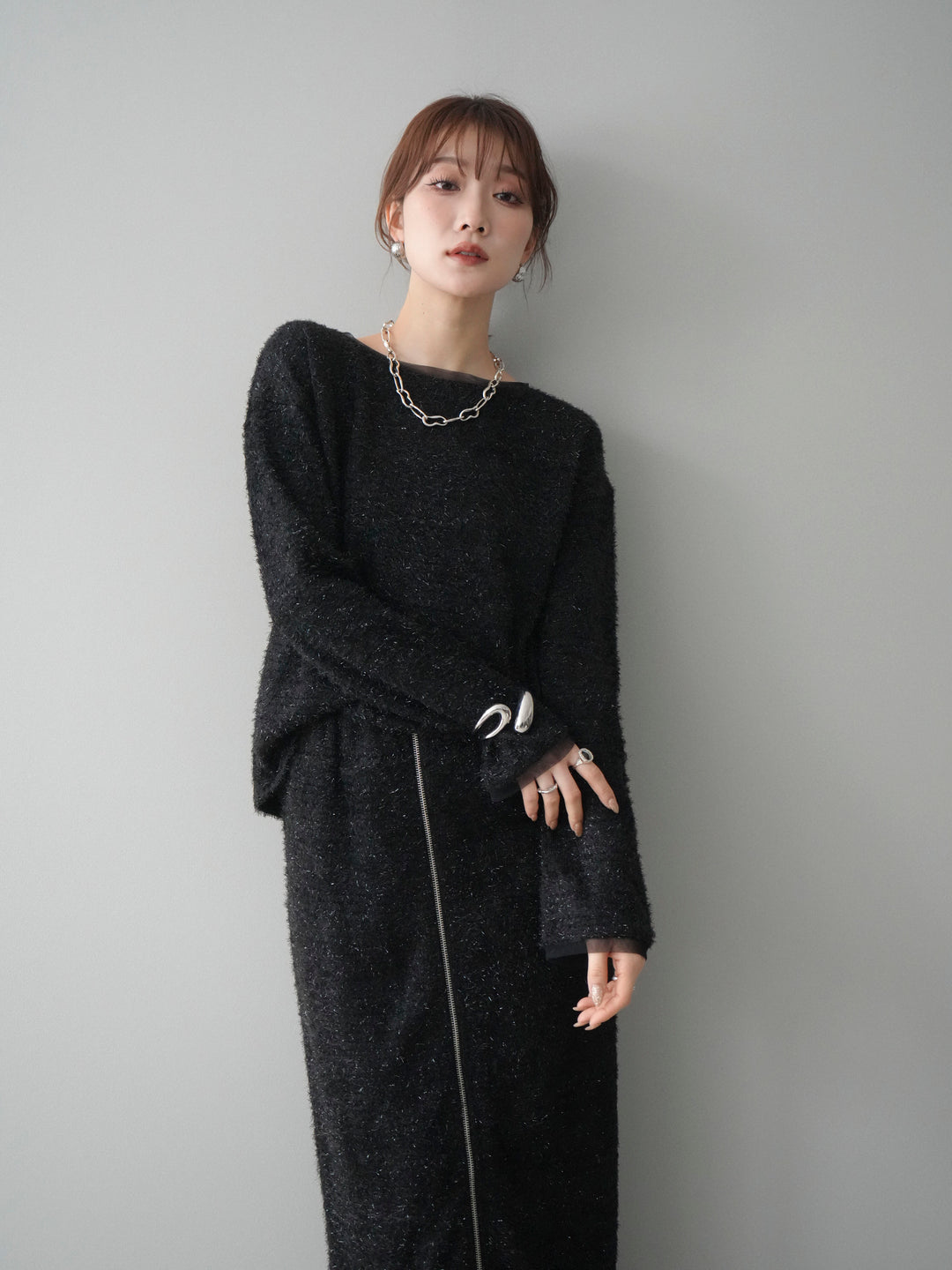 [予約]ラメシャギートップス/black