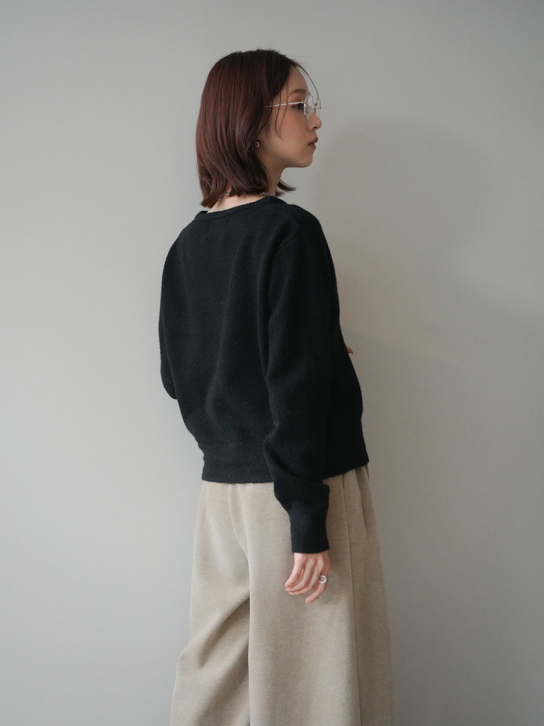 [SET]アンティークボタンニットカーディガン+ベルトデザインループコールテンワイドパンツ(ベルト付き)(2set)