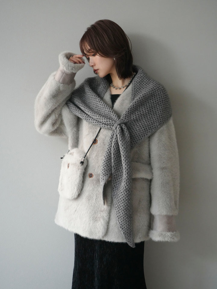 [予約]バッグ付エコファーノーカラーコート/gray