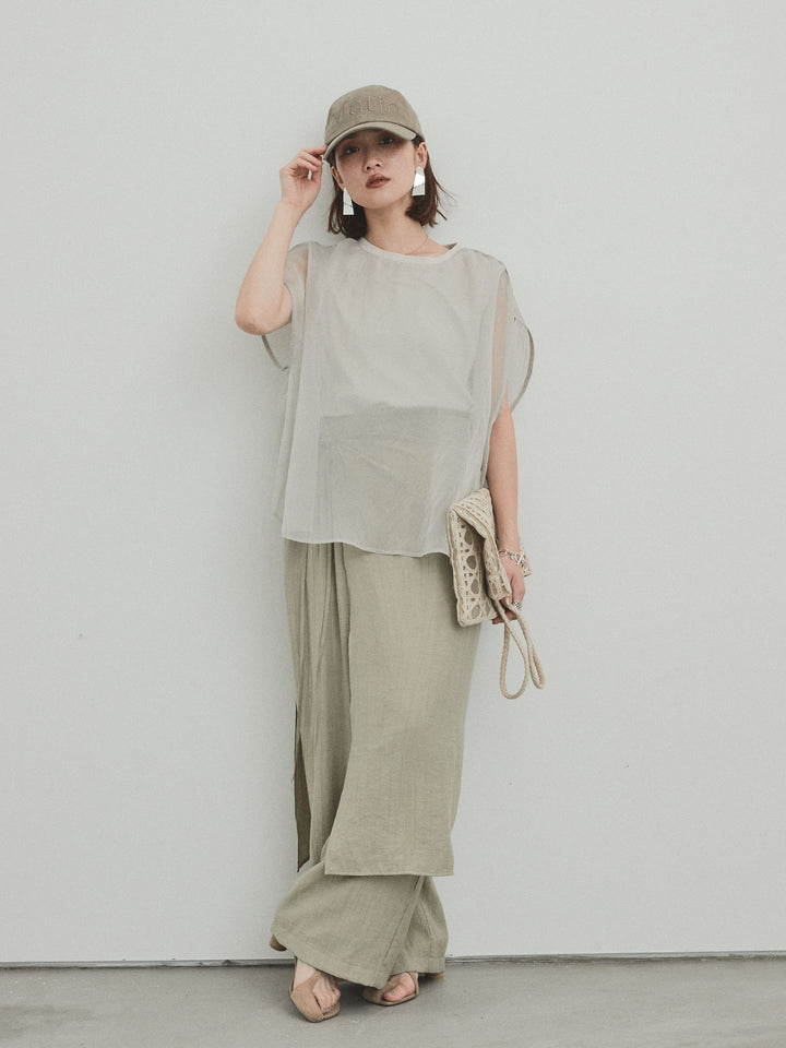 [予約]ワッシャーサテンレイヤードスカートパンツ/カーキベージュ
