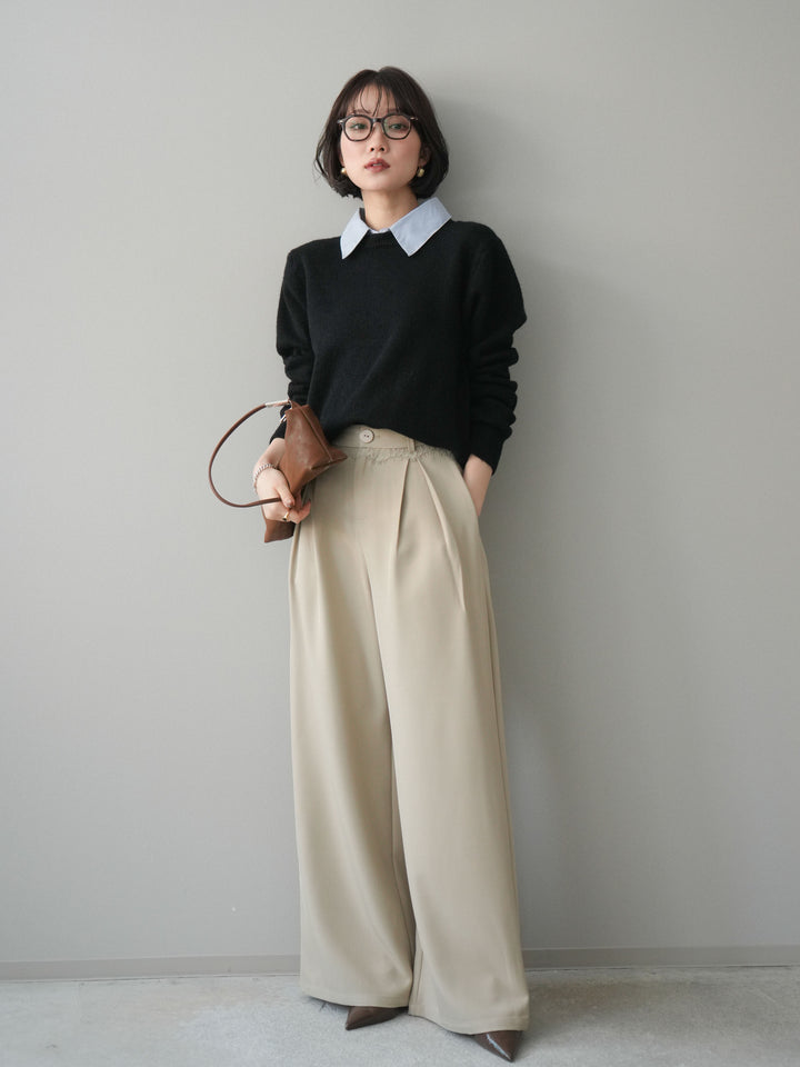 [予約]ウエストレースタックワイドパンツ/ivory