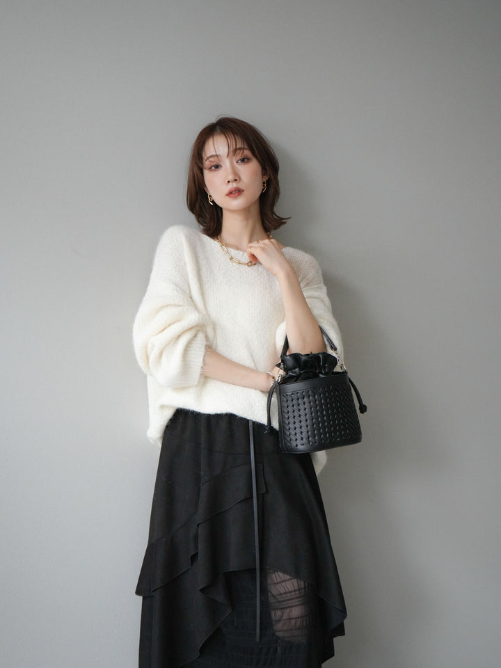 [SET]ネック透かし編みニットプルオーバー+選べるアクセセット(2set)