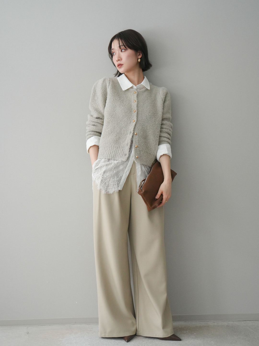 [予約]ウエストレースタックワイドパンツ/ivory