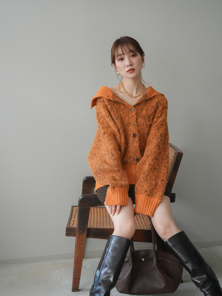[予約]リブ切替メランジニットカーディガン/orange