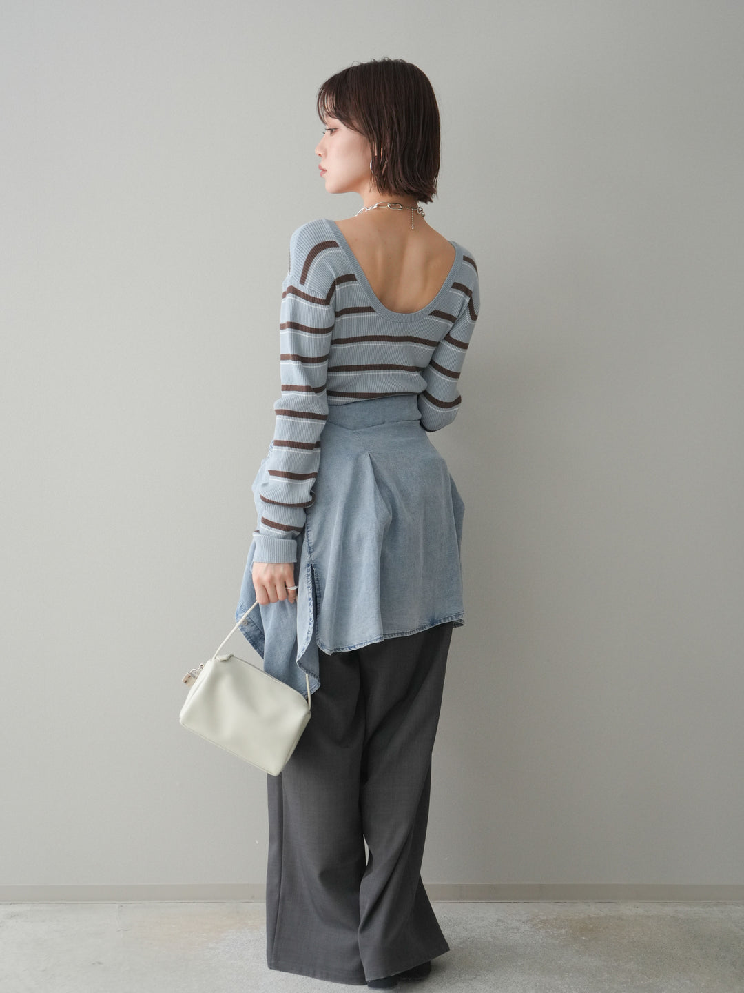 [予約]ウエストバイカラータックワイドパンツ/gray