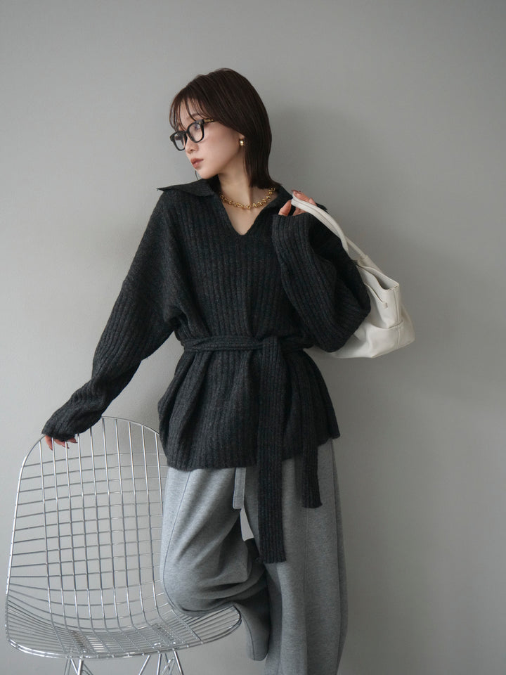 [予約]ワイドリブポロニットプルオーバー/darkgray
