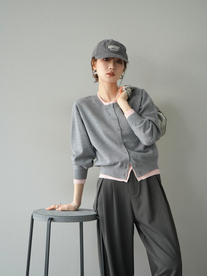 【SET】同色系疊穿開襟衫+雙褶寬褲（2件組）