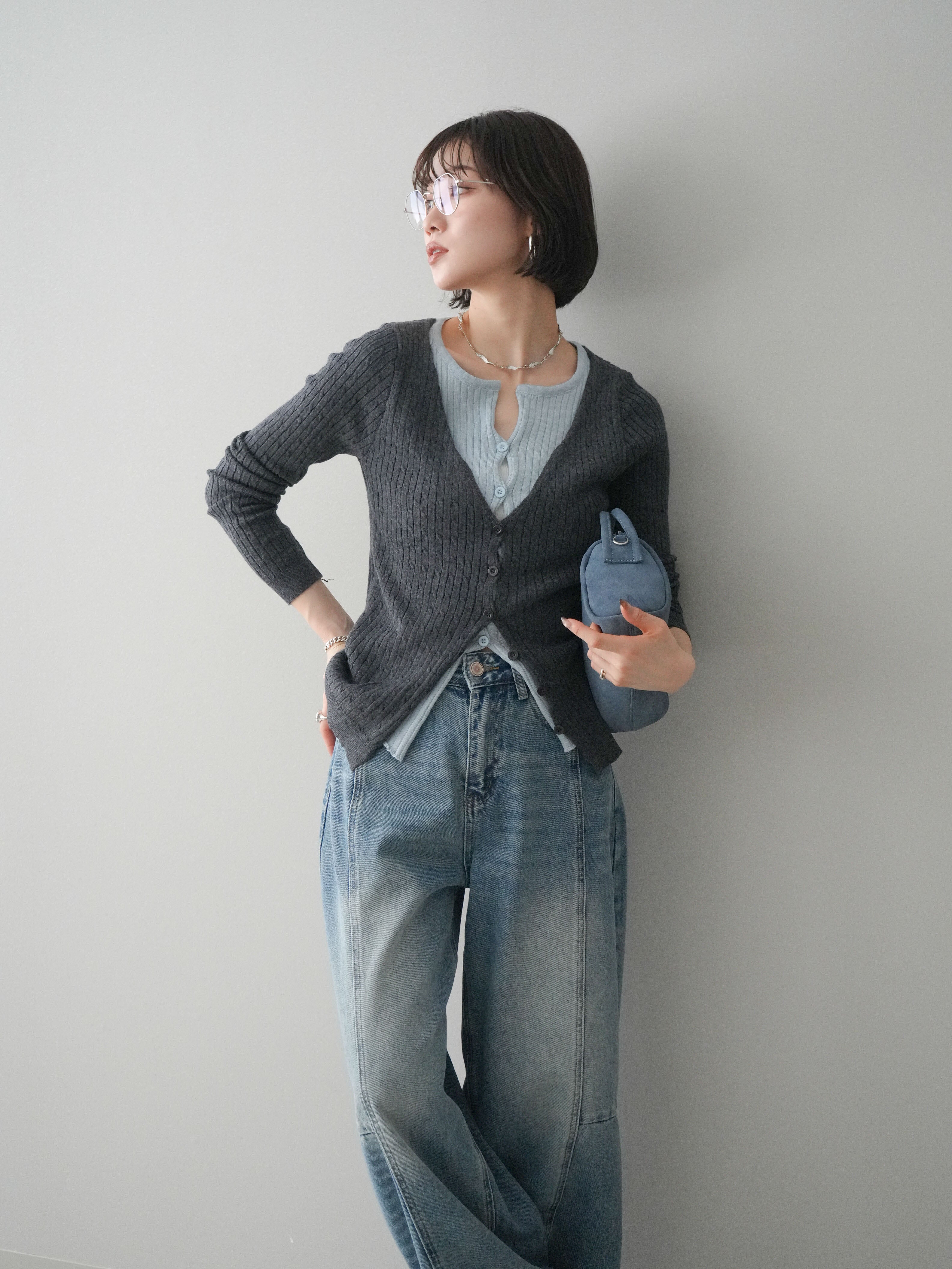 予約]バイカラーレイヤードニットカーディガン/gray – Lumier