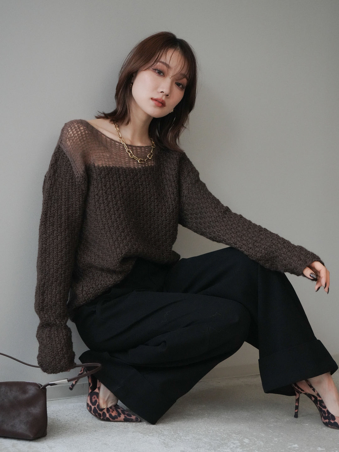 [予約]ダメージデザインニットプルオーバー/brown