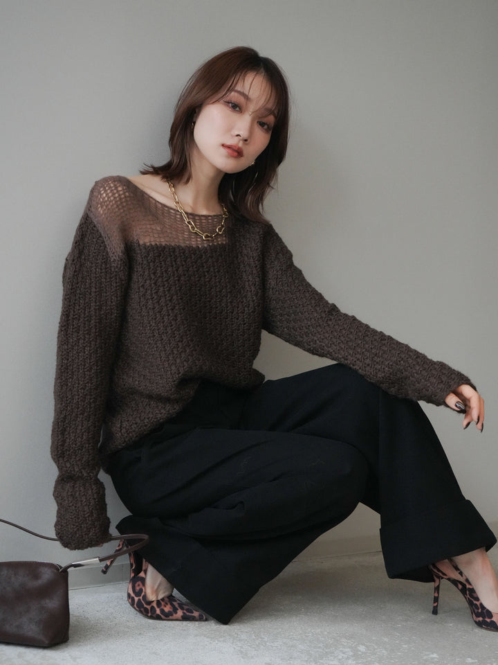 [予約]ダメージデザインニットプルオーバー/brown