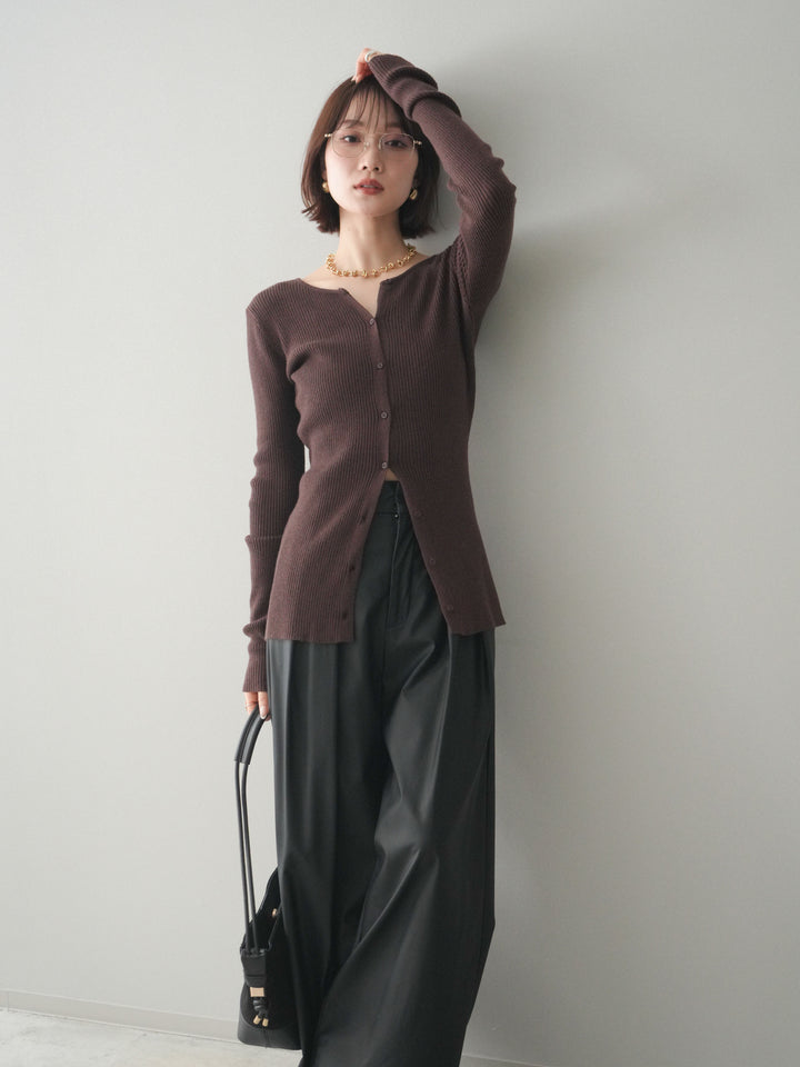 [予約]前後2WAYリブ編みクルーネックカーディガン/darkbrown