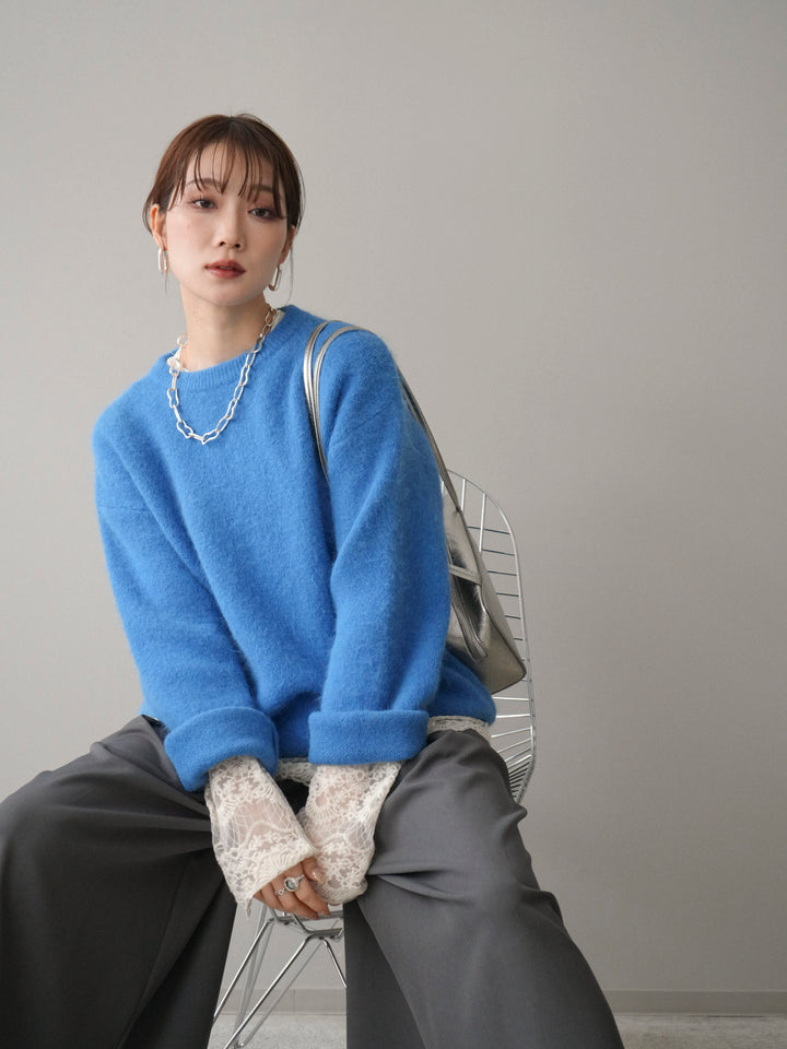 [予約]アンゴラタッチクルーネックニットプルオーバー/blue