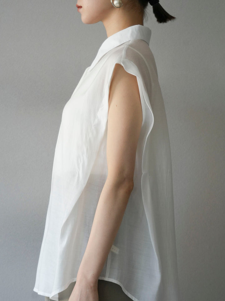 [Pre-order] Tuck shoulder sheer sleeveless shirt/white