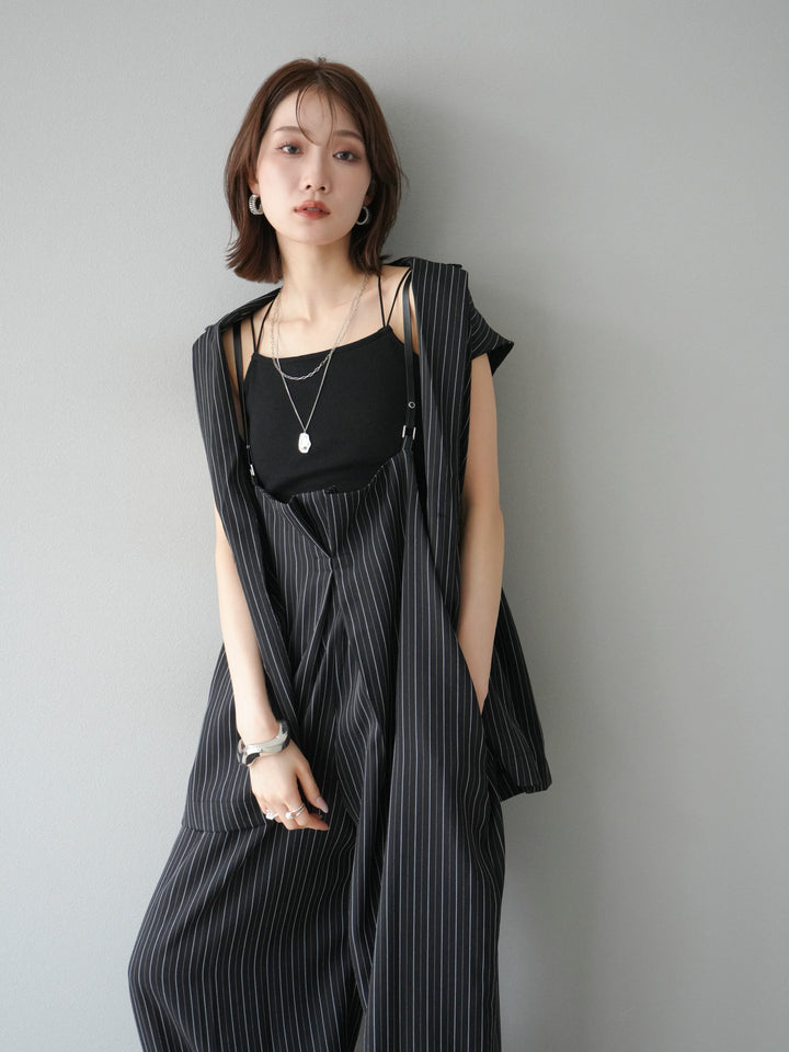 [SET]ヘリンボーンストライプジレ+ヘリンボーンストライプサロペット(2set)