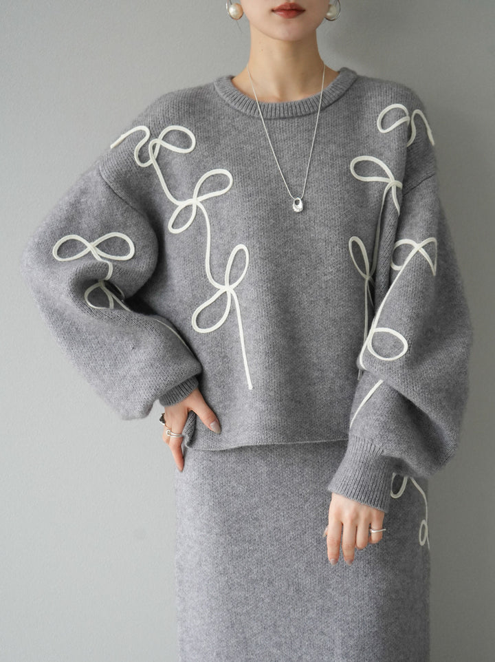 [予約]コード刺繍ルーズニットプルオーバー/グレー