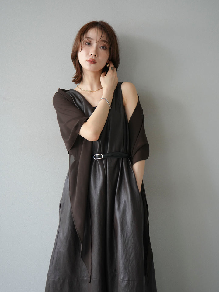 [予約]レザーAラインワンピース/ブラウン