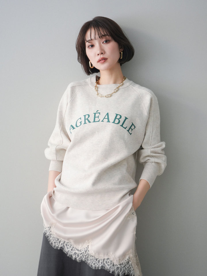 [予約]半ラバープリントロゴスウェットライクニットプルオーバー/oatmeal